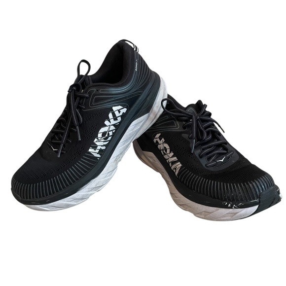 HOKA One One Bondi 7 Men’s Black and White Running Shoe Size 8.5 - Picture 1 of 11